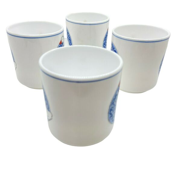 Goose Print Coffee Mug Vintage Arcopal France White Blue Ribbon Set Of Four - Picture 2 of 16